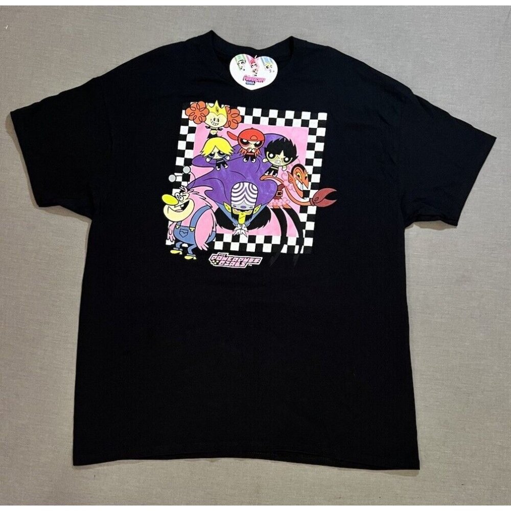 Cartoon Network Powerpuff Girls Shirt Mens XL Black Logo Short‎ Sleeve Tee